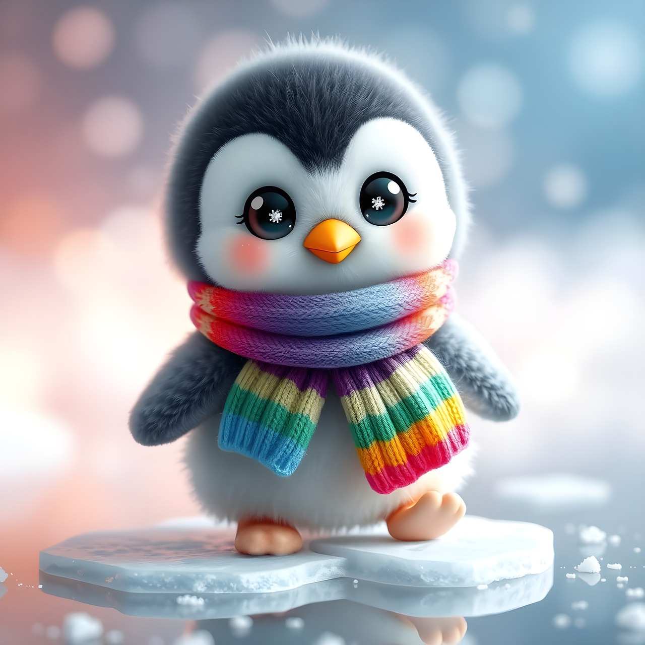ai generated, penguin, bird, animal, wildlife, fauna, ornithology, antarctic, antarctica, species, nature, cartoon, cute, adorable, sweet, ice floe, iceberg, cold, sea, baby, child