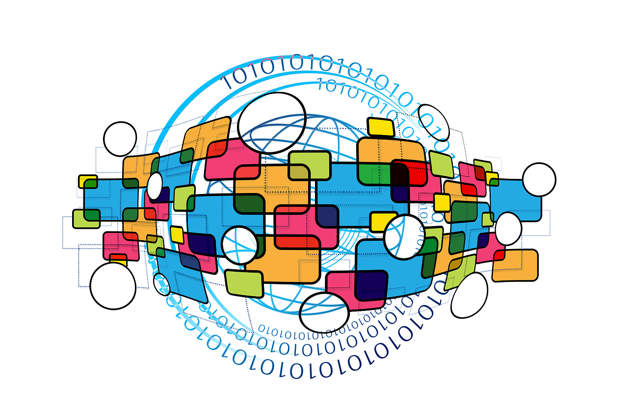 binary code, data, global network, abstract, connectivity, digital, colorful, squares, circles, lines, internet, information, technology, communication, interconnected, world, programming, software, web, bytes