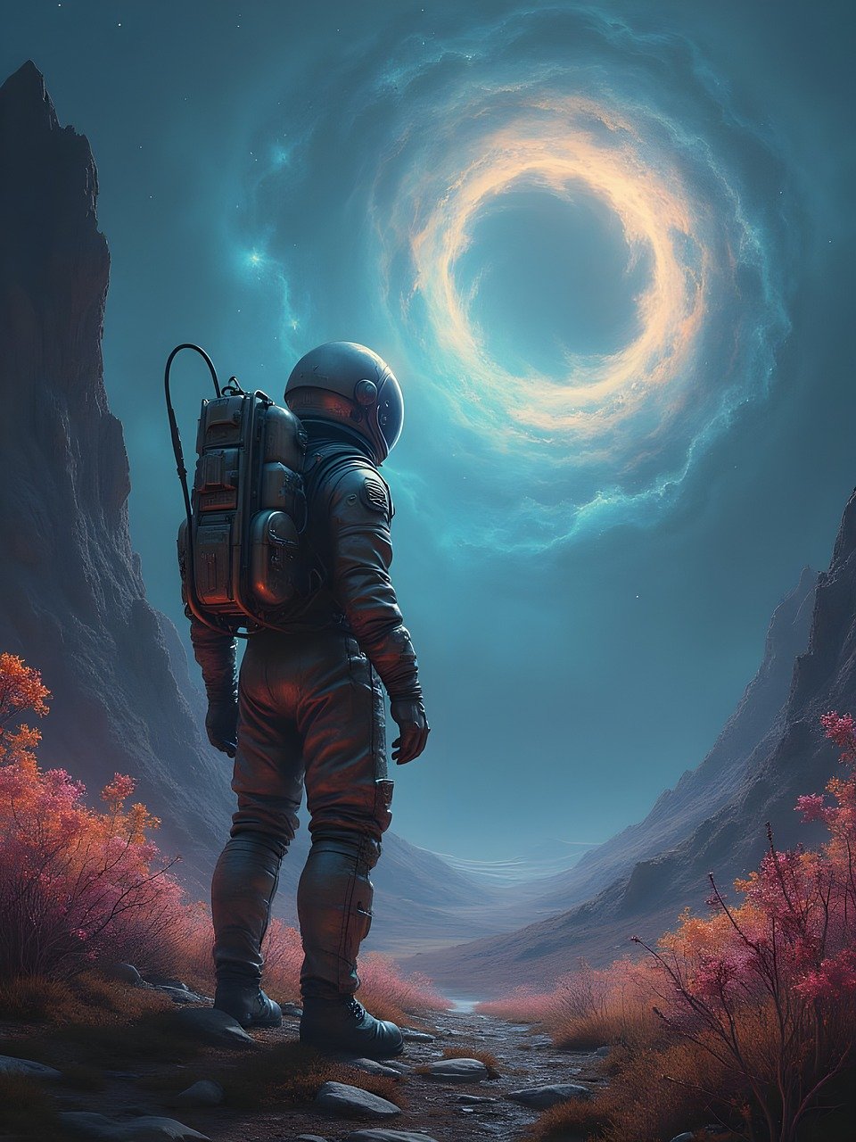 ai generated, spaceman, astronaut, spacesuit, foreign, planet, universe, landscape, rough