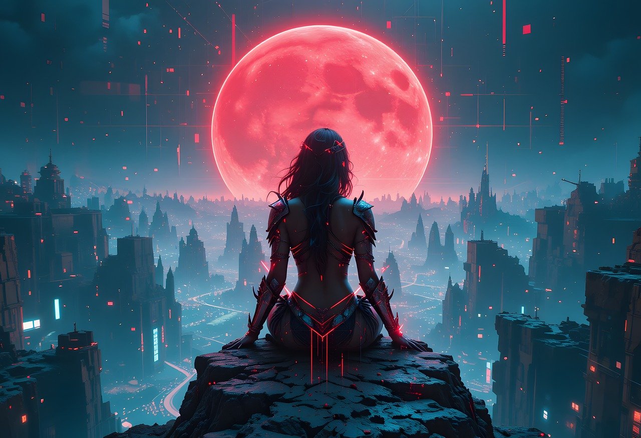 warrior, woman, fantasy, heroin, amazon, cliff, edge, generated by ai