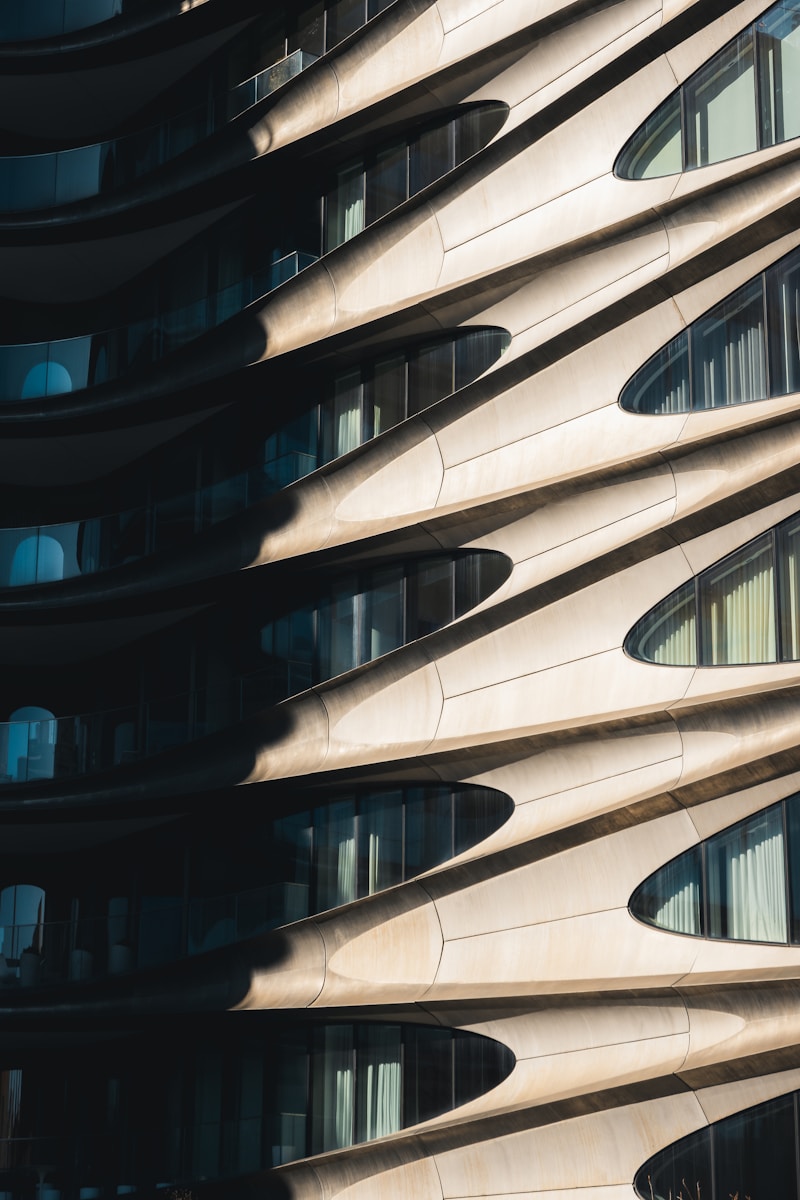 Modern building's architecture, with a wavy design.